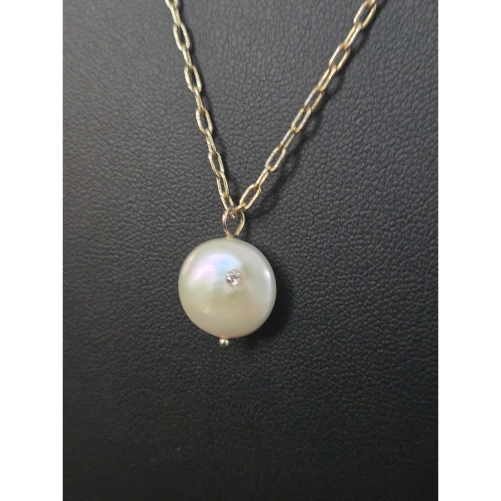 Freshwater Pearl Coin Necklace Diamond? Chip Vintage